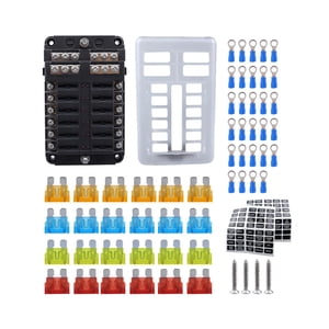 Magideal - Caja De Fusibles De 12 Vías, Portafusibles Con Cubierta Transparente, Fácil De Instalar, Bloque De Fusibles De Cuchilla De 12V Resistente Al Agua Para
