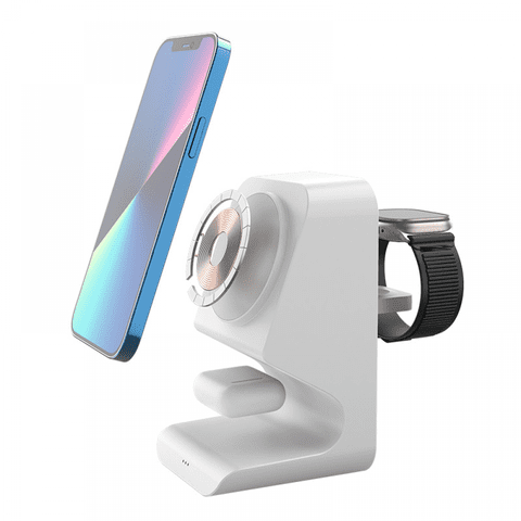 Genérico - Soporte De Carga Inalámbrico Magnético 3 En 1 Compatible Con Iphone, Airpods Y Watch, Carga Rápida Y Diseño Que Ahorra Espacio.-Blanco