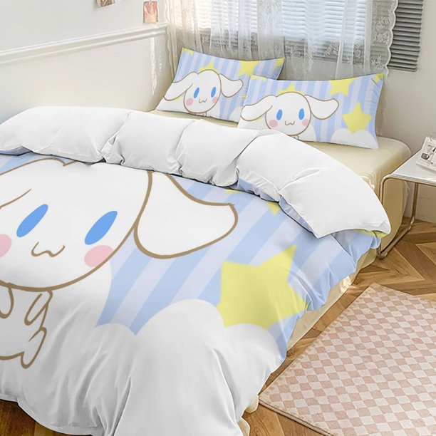 Cinnamoroll Quilt Set Thicken Soft 3 Pieces Bedding Set All Season Duvet Cove with 2 Pillowcases for Adult Women Girls Teens Home Room Decor