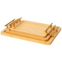 Wakeshome - Set 3 Bandeja De Servicio Bambu Con Asas De Cocina Desayuno Madera