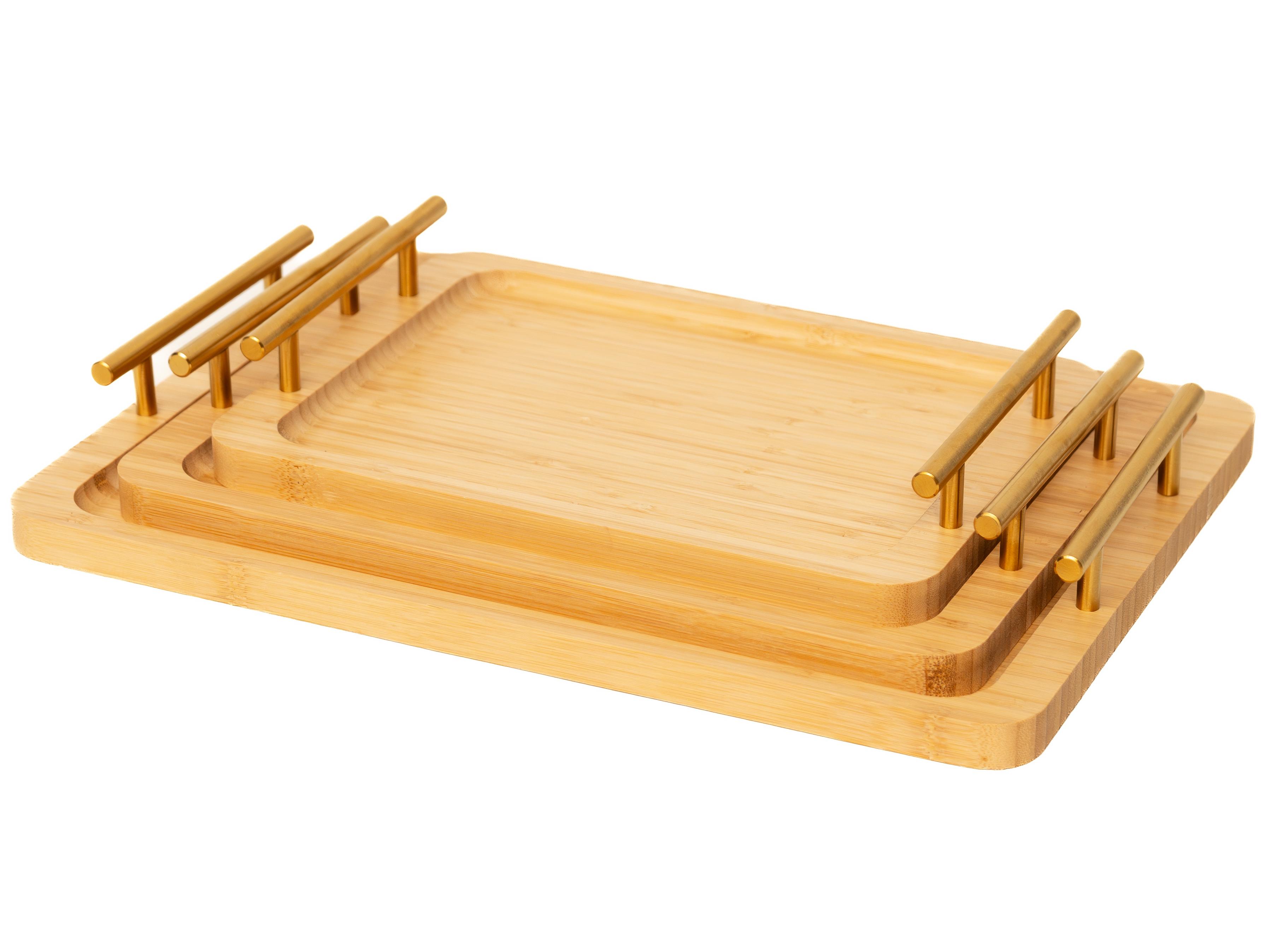 Wakeshome - Set 3 Bandeja De Servicio Bambu Con Asas De Cocina Desayuno Madera