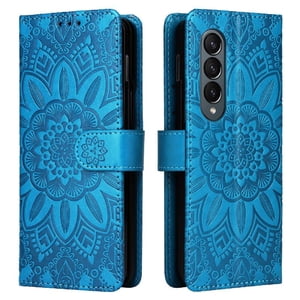 Funda Tipo Cartera Foxdock Para Samsung Galaxy Z Fold 4 , Diseño Girasol En Relieve, Cuero Pu, Cierre Magnético, Soporte Y Tarjetero