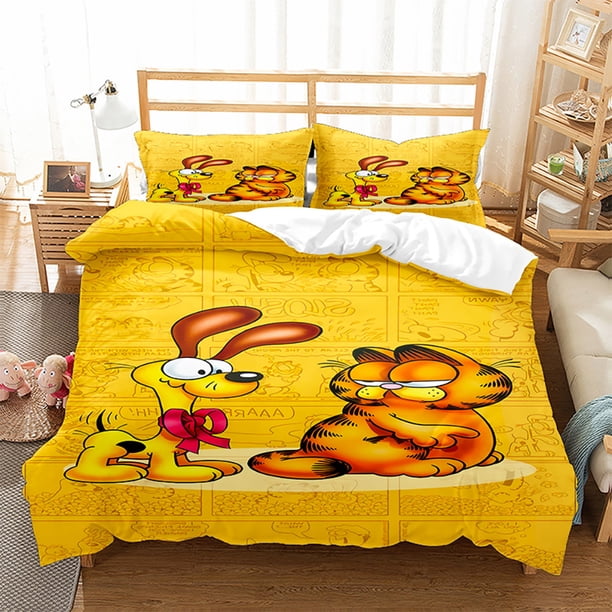 Gar-field 3 PCS Comfort Set with 2 Pillowcases Garfiel-d Bedding Set Sheet Set for Kids Adults,All Season Lightweight