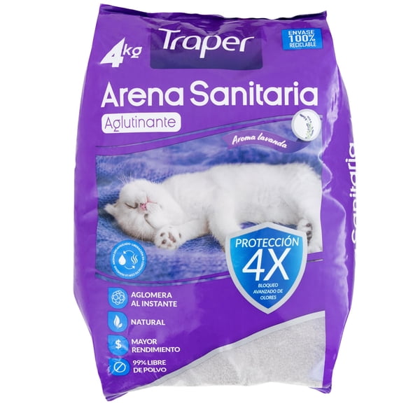 Arena Sanitaria para Gato Aglutinante con Aroma a Lavanda Bolsa, 4 kg