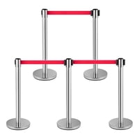 Genérica - Kit De 5 Postes Con Cinta Negra Para Gestión De Filas Plata Con Cinta Roja