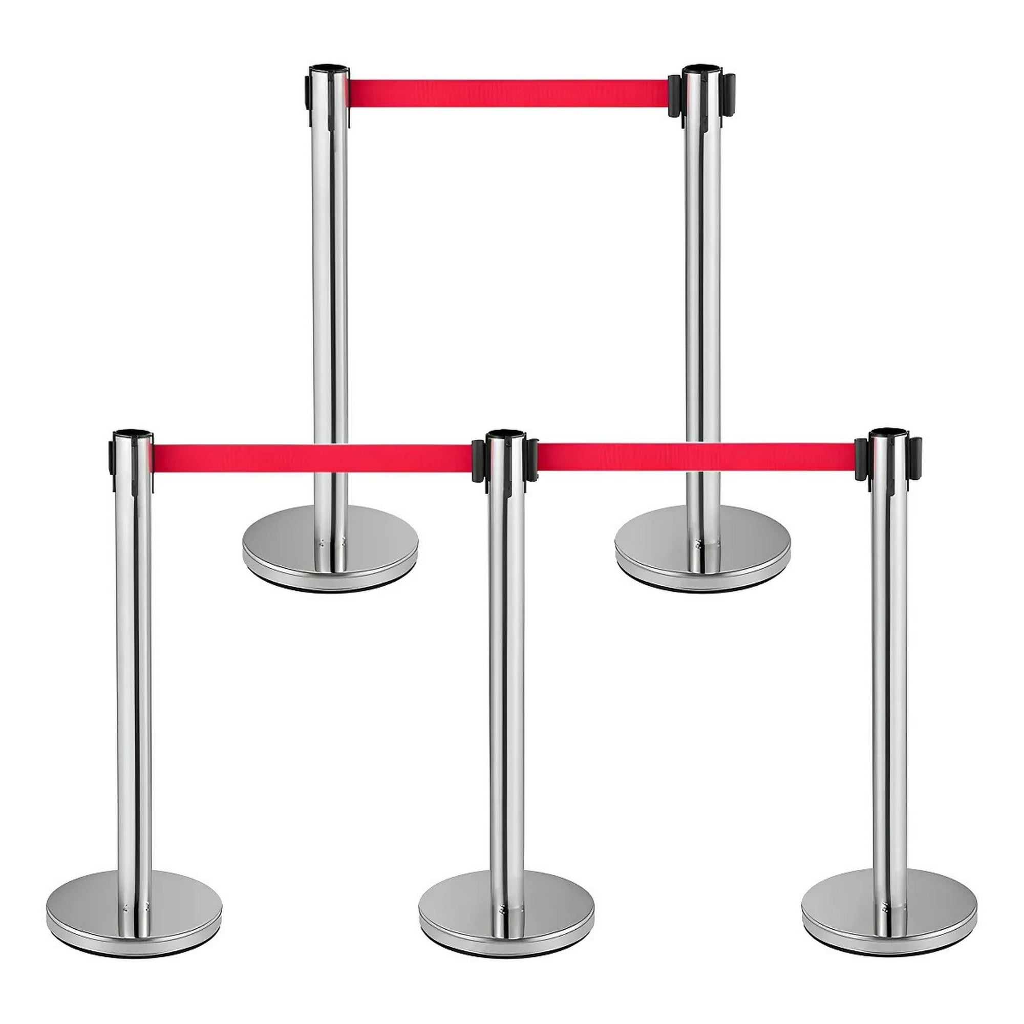 Genérica - Kit De 5 Postes Con Cinta Negra Para Gestión De Filas Plata Con Cinta Roja