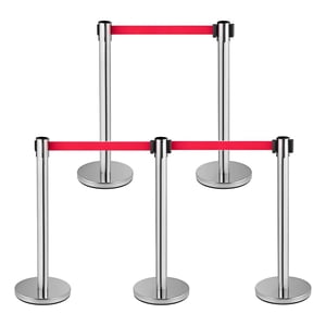 Genérica - Kit De 5 Postes Con Cinta Negra Para Gestión De Filas Plata Con Cinta Roja