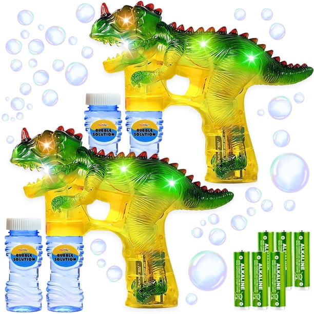 Juego de 2 pistolas de burbujas con forma de dinosaurio de Haktoys con pilas y recambios