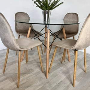Pandalino - Comedor Redondo Mesa Elida 100Cm + 4 Sillas Isy Beige | Compacto Beige