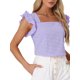thumbnail image 4 of INSPIRE CHIC Blusas de Cuadros para Mujer de Regreso a Clases Cuello Cuadrado con Volantes Mangas Cortas de Verano Blusa Púrpura L, 4 of 6