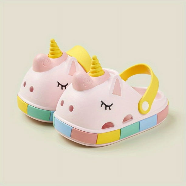 Boys Girls Adorable Cartoon Unicorn Clogs Garden Shoes, Comfortable Lightweight Hollow Out Non-slip Beach Shoes, Summer