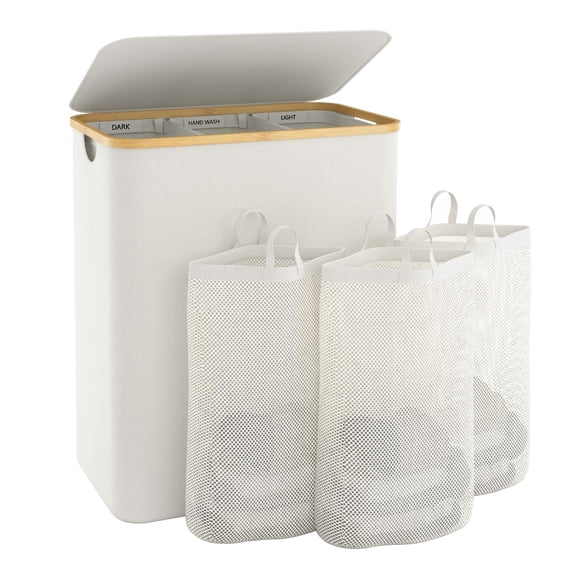 Cesta De Ropa 145 L Con Tapa Y 3 Secciones Color Beige