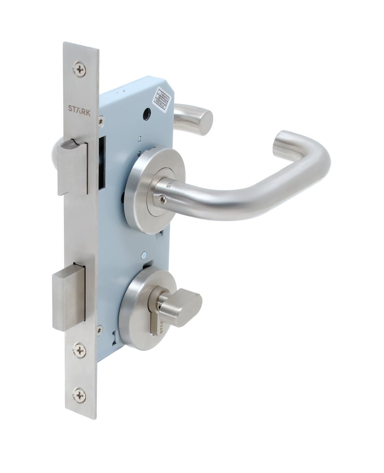 Stark Design - Cerradura De Embutir Puertas De Dormitorios, Bodegas, Oficinas. Cilindro Exterior Y Seguro Interior. Manillas Ambos Lados, Modelo: Tina. (Acero Inoxidable 304). Sku: Sde204-Ai.Kit.Tina