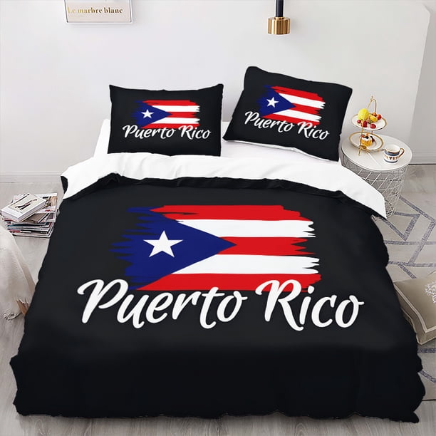 Duvet Cover Set Black Puerto Rican Flag Print And Puerto Rico Text Home Bedroom Bedding