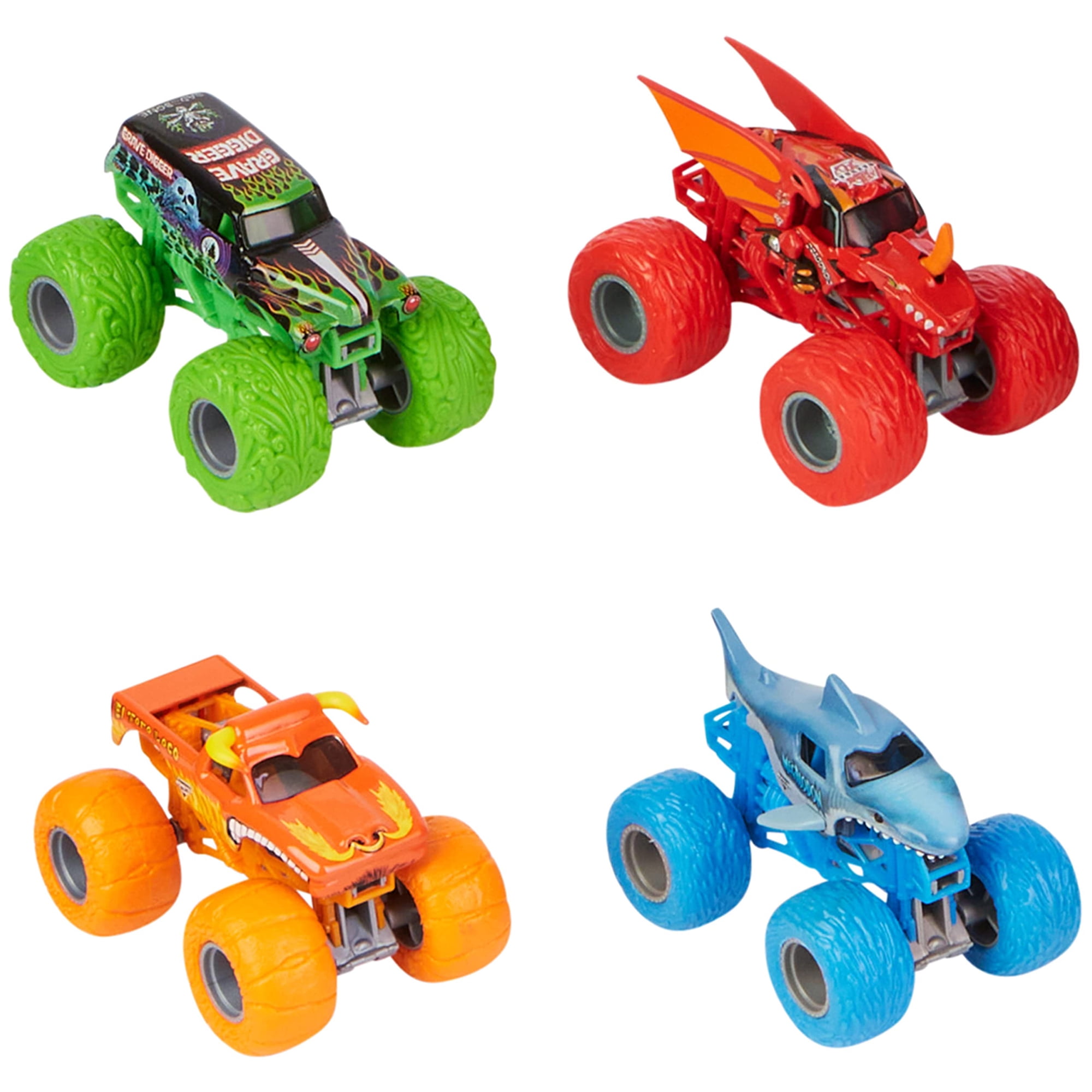 Juego De Bandas De Rodadura Toy Monster Jam Tough Con 4 Camiones Fundidos A Presión 1:64