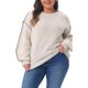 thumbnail image 1 of Suéter para Mujer Talla Grande Agnes Orinda con Costura de Contraste, Manga Larga, Cuello Redondo, Vintage Chic, Otoño Invierno, Tops de Punto, L Blanco, 1 of 5