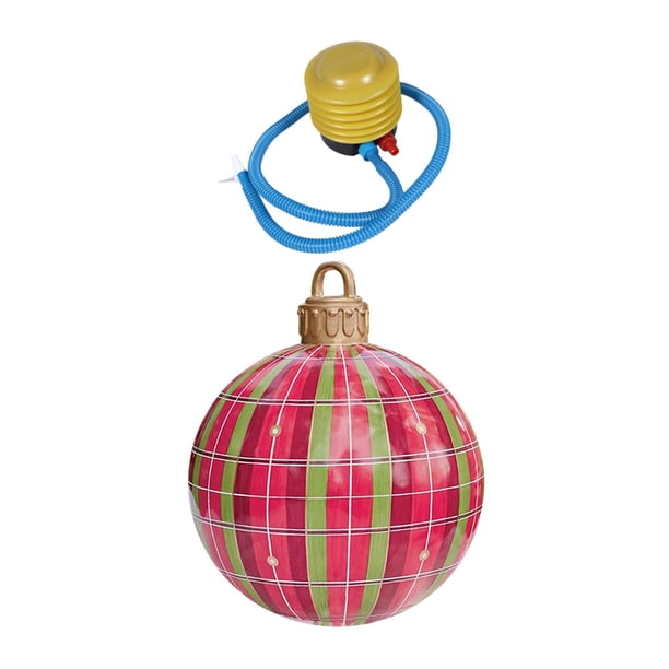 Bola inflable de Navidad gigante, accesorios de decoración navideña, adorno de PVC de 50cm, globo inflable para fiesta de porche de césped de invierno Cuadrícula roja
