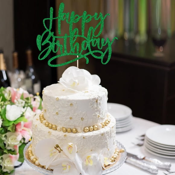 Decoración De Tarta Con Purpurina Verde Para Feliz Cumpleaños