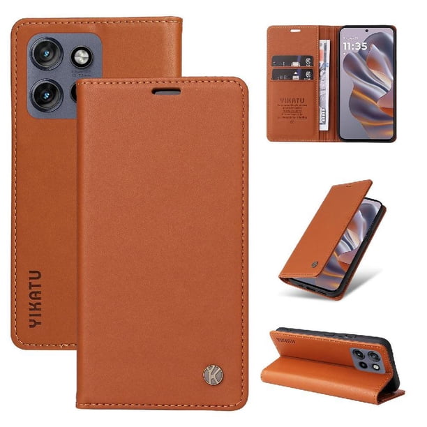 Funda Billetera de Cuero para Motorola Edge 50 Neo con Tarjetero y Soporte - Tapa Magnética Marrón