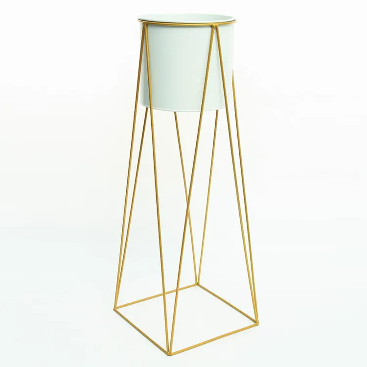 Fliperex - Porta Macetero Pedestal Maceta Plantas Blanco Dorado Blanco