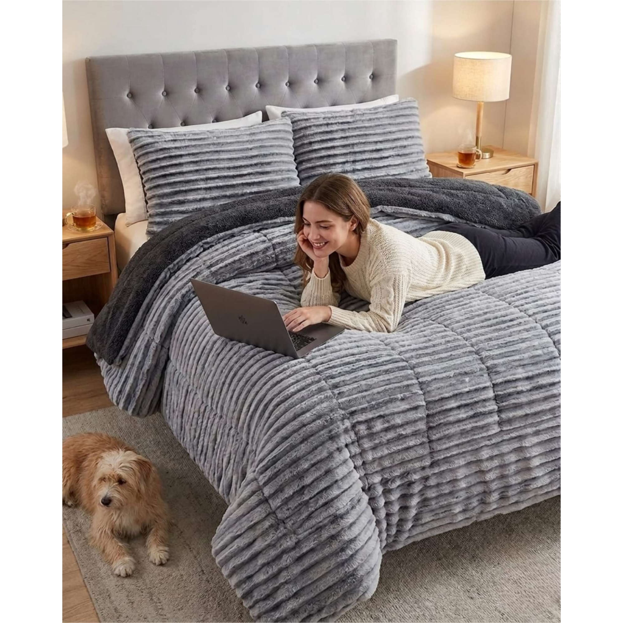 Todo Para El Hogar - Plumon 2 Plazas Diseño Pana Moderno Con Chiporro