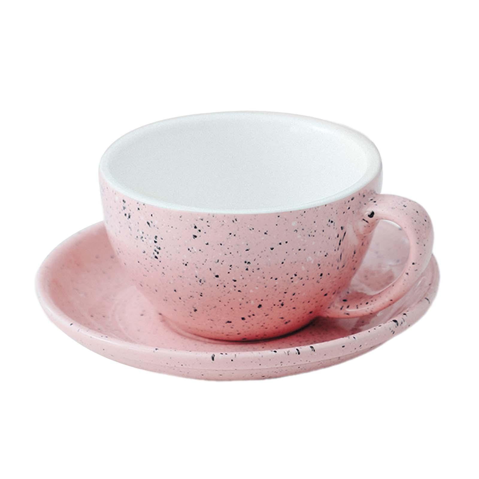 Magideal - Taza De Café De Cerámica Con Platillo, Diseño De Arte Latte, Creativa, Única Y Novedosa, Juego De Tazas Para Café Con Leche Con Fondo Redondo Para Té Rosa