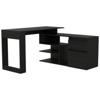 Fmfurniture - Escritorio En L 2 Cajones Y Estantes Fm-031N Negro