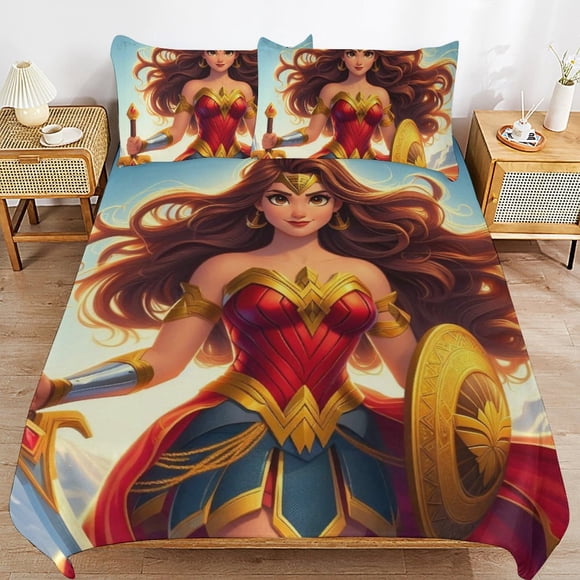 Wonder Woman Bedding Sets Ultra Soft Skin-Friendly Duvet Cover 3 Piece, Cute Comforter Cover Bed Set for Boys Girls Kids