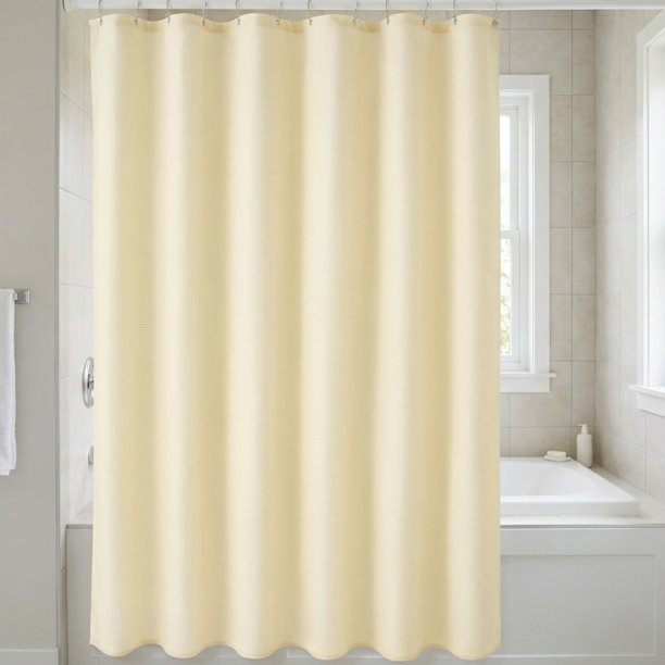 REGALWOVEN Conjunto de Cortinas de Ducha Texturizadas con Geometría, Incluye 12 Ganchos, Tela Impermeable Moderna Lavable a Máquina para Decoración de Baño Beige 71"W x 71"L