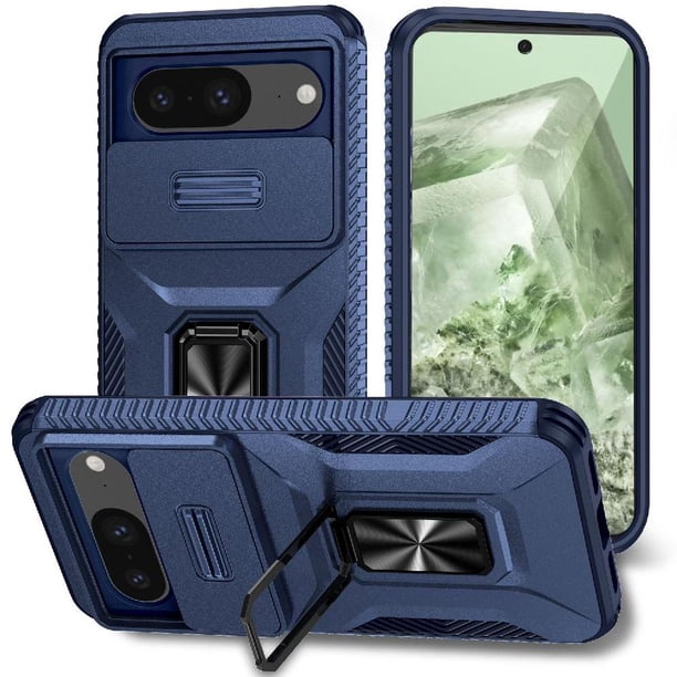 Funda Armada para Google Pixel 8 con Tapa Deslizante y Soporte Magnético Giratorio Azul