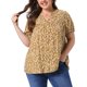 thumbnail image 1 of Agnes Orinda Camisas de Botones de Talla Grande para Mujer con Estampado Floral, Escote en V, Manga Corta, Blusas de Verano Casual 1X Amarillo, 1 of 6
