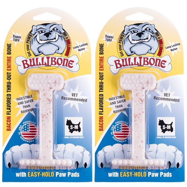 Juguete masticable para perros Bullibone sabor tocino, pack de 2, para razas pequeñas a medianas