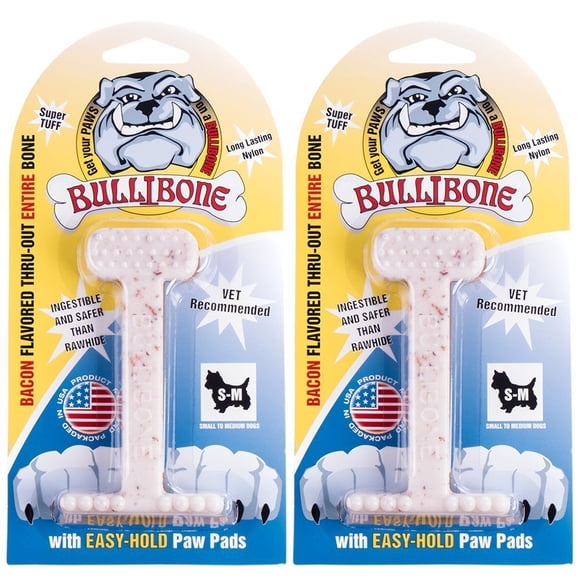 Juguete masticable para perros Bullibone sabor tocino, pack de 2, para razas pequeñas a medianas
