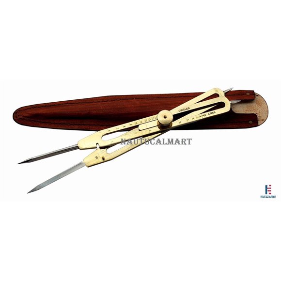 Divisor de escala proporcional NauticalMart 23 cm de latón con estuche de cuero