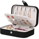 thumbnail image 1 of Joyero de viaje, pequeño estuche para joyas, organizador de joyas de viaje de doble capa de piel sintética para mujeres y niñas, ideal para collares, pendientes y anillos (negro), 1 of 7