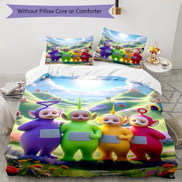 Teletubbies-Inspired 3pcs Bedding Set - Includes 1 Cover & 2 Pillowcases, Breathable Polyester, Machine Washable - Perfect for All Seasons S1084, Allseason Comfort|Playful Design|Zippered Closure