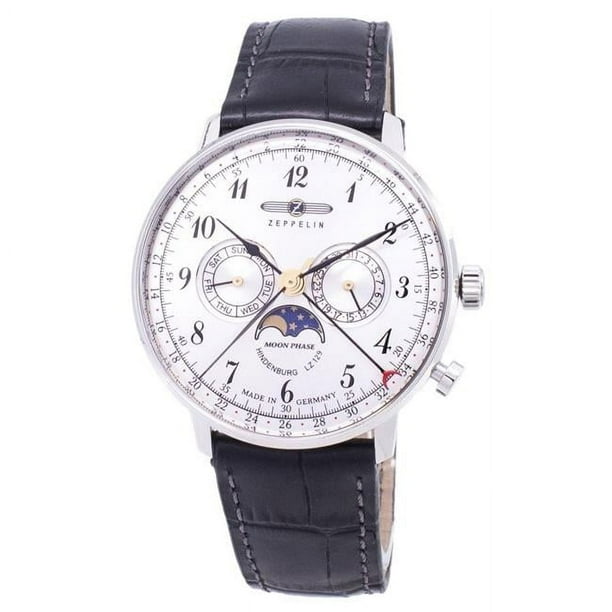 Reloj Analógico Hindenburg de 40 Mm con Correa de Cuero Negro y Caja de Acero con Esfera Plateada de Cuarzo 7036-1