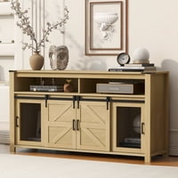 M&Ms - U_Style 59.3''Sideboard With Sliding Barn Door And Mesh Panels,Farmhouse Buffet With Open Storage,Suitable For Living Room, Hallway, Balcony,Kitchen, Office
