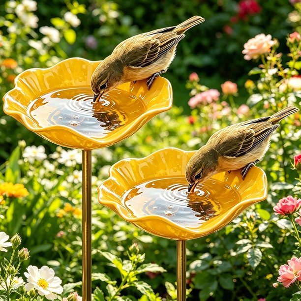 Estacas jardín flor metal hechas mano 4 uds baño pájaros estación riego abejas jardín