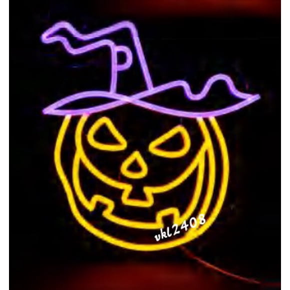 Neón LED Calabaza con Sombrero de Bruja 33 x 32 cm Halloween - Frank & Mortis