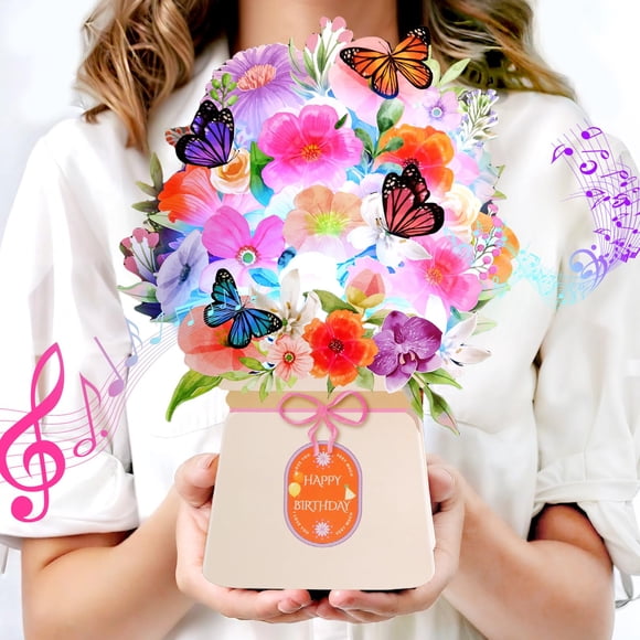 Tarjeta de cumpleaños Yinqing Light and Music Lily Butterflies, 25 cm