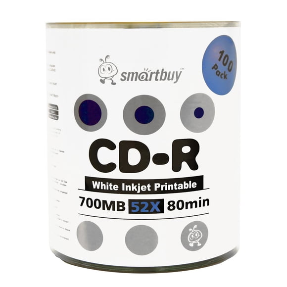 CD-R Smartbuy 700 MB/80 min, 52 unidades, centro de inyección de tinta blanca imprimible x 100