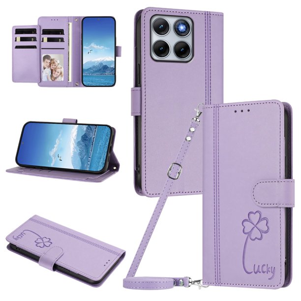 Funda Cartera Trébol para Motorola Edge 70 Fusion con Ranuras Tarjetas y Carga Inalámbrica Morado claro