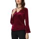 thumbnail image 4 of INSPIRE CHIC Blusa de Terciopelo con Cuello en V para Mujer de Halloween y Navidad, Manga Larga Acampanada, Top Peplum S Burdeos, 4 of 8