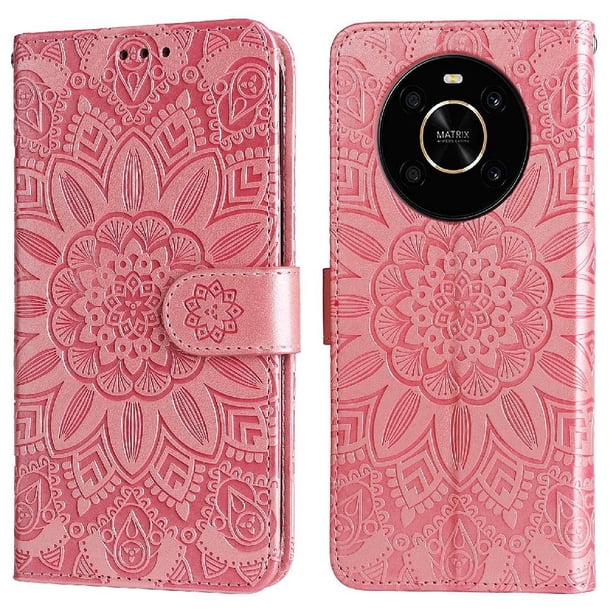 Funda tipo cartera FOXDOCK para Honor Magic 4 Lite 4G/5G , diseño girasol en relieve, cuero PU, cierre magnético, soporte y tarjetero