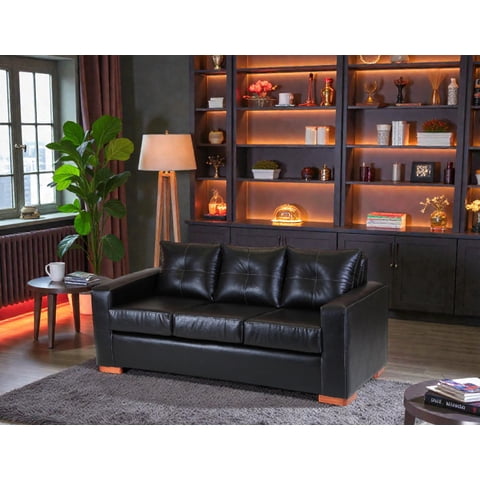Muebles Altiro - Sofá Israel 3 Cuerpos - Cuero Sintético Pu Negro