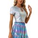 thumbnail image 4 of INSPIRE CHIC Tops cortos metálicos para mujeres con abertura de manga corta para fiesta de Halloween brillante holográfico L Plata holográfica, 4 of 5