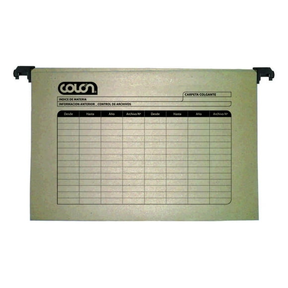 Carpeta Colgante Kraft Brazo Plástico 25 Unid. Colón