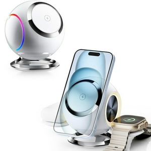 Genérico - Cargador Inalámbrico Para Iphone Samsung Soporte De Carga Rápida Para Smartphones 15W Salida Máxima Compatible Con Airpods-Blanco