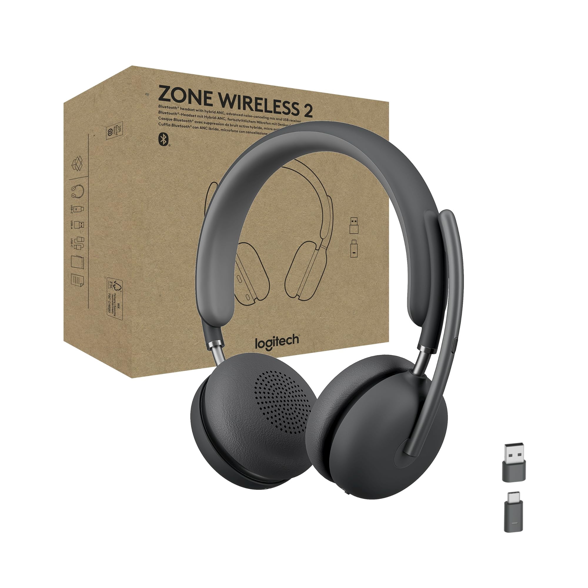 Auriculares Inalámbricos Logitech Zone Wireless 2 Híbridos Con Anc